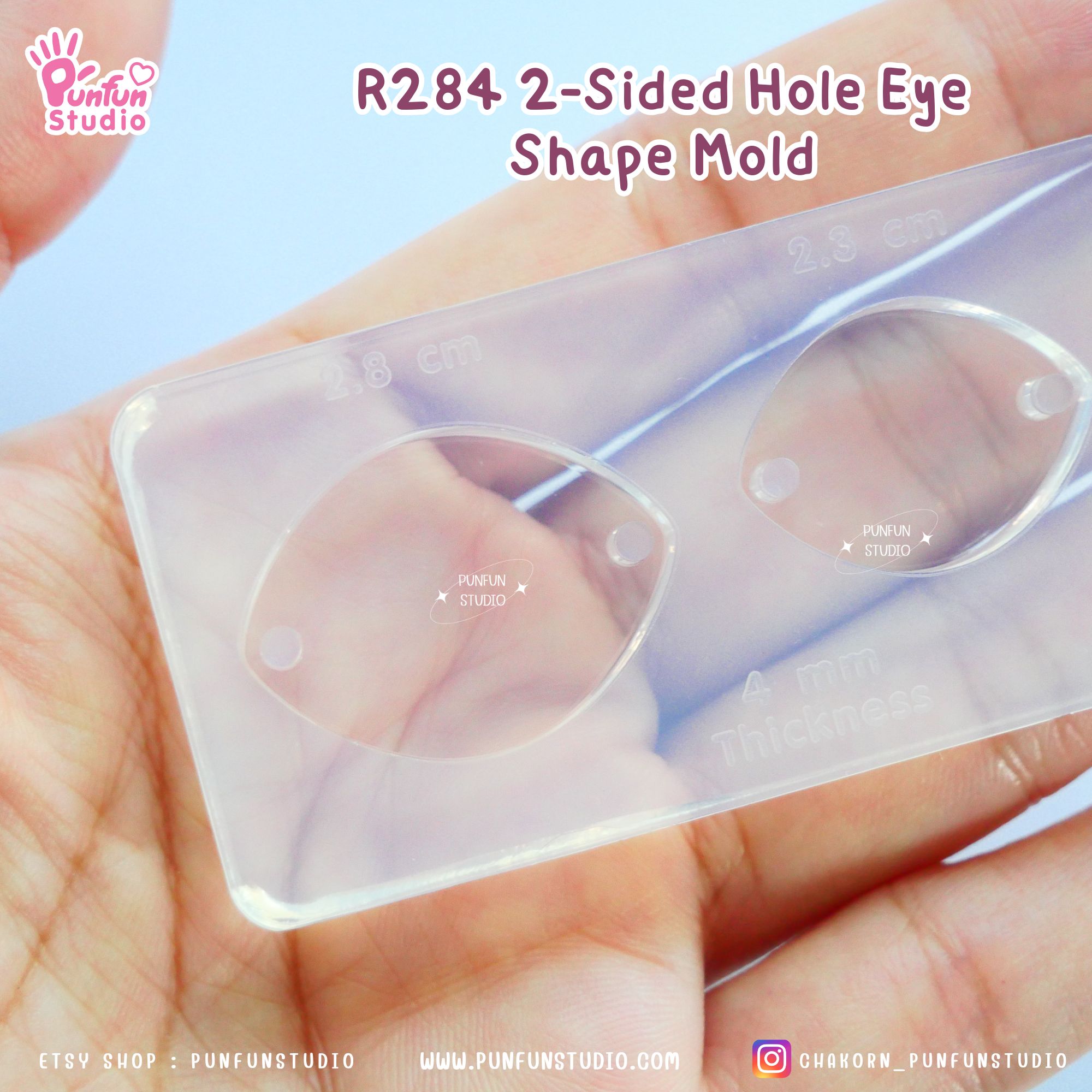 R284 2-Sided Hole Eye Shape Mold / 3 in 1 / Size 2.8, 2.3, 1.8 cm / UV Clear