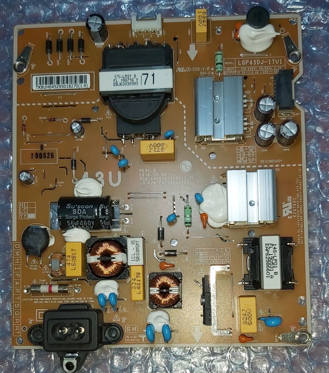 บอร์ด Power supply TV LG 43UJ,UK,UM,UN EAX67209001 (1.5)
