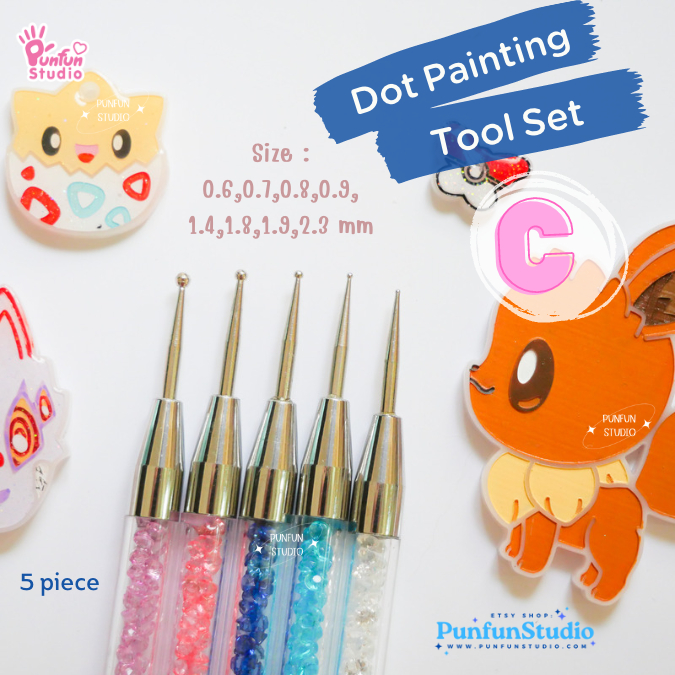 อุปกรณ์หัวกลมหลายขนาด Dot Painting Tool Set C / Set 5 pieces / 10 various head sizes.