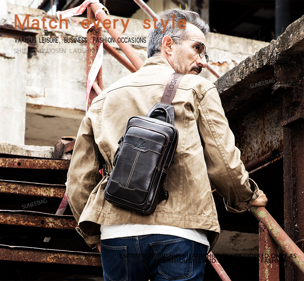 กระเป๋าคาดอกผู้ชาย หนังแท้100% พกพาสะดวก ใส่สมุด ใส่ iPad และของใช้ส่วนตัวได้ CODE:B041