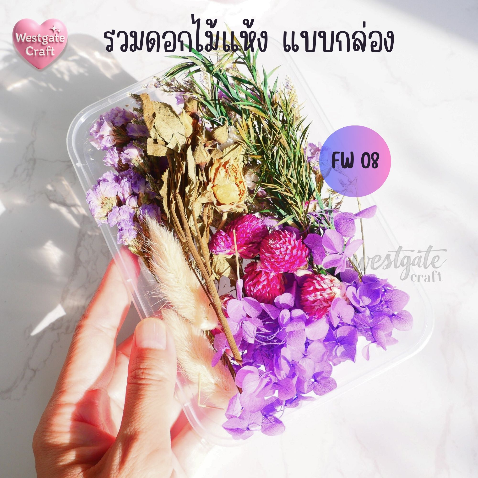 รวมดอกไม้แห้ง แบบกล่อง คละขนาด FW 01-09 , ดอกไม้แห้งจริง