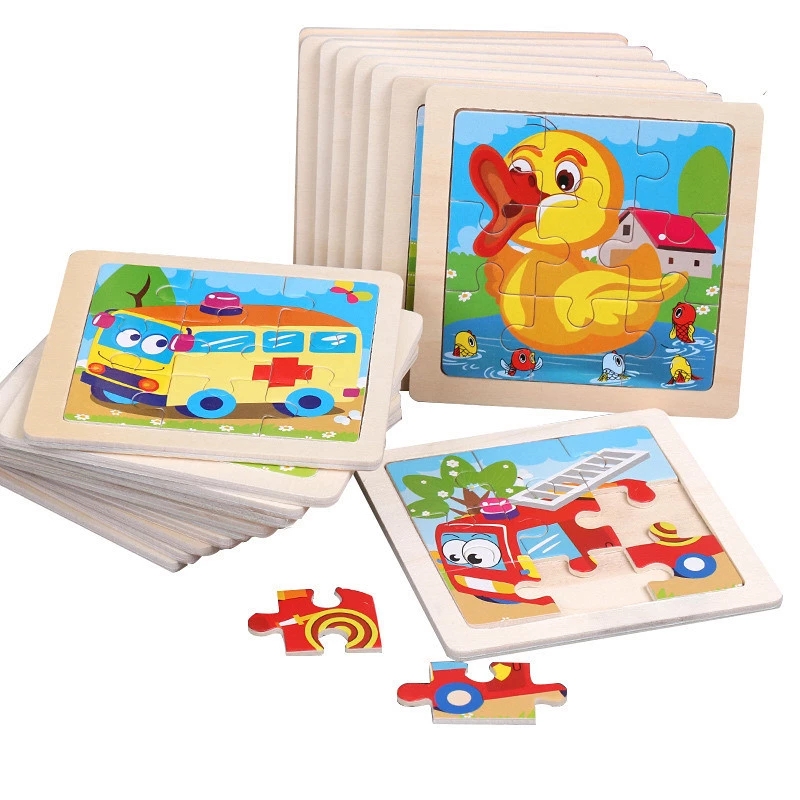 MUISUNGSHOP (JS9SMALL) จิ๊กซอว์ไม้ 9 ชิ้น/แผ่น จิ๊กซอไม้ ตัวต่อไม้ ของเล่นเสริมพัฒนาการ ของเล่นเด็กเสริมพัฒนาการ คละแบบ