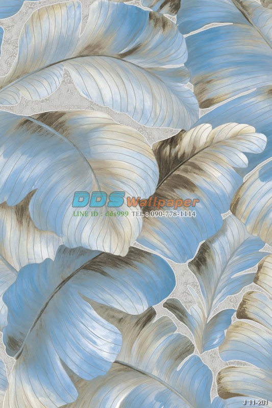 JPOP15-76 ลายใบไม้ใหญ่ สีฟ้า