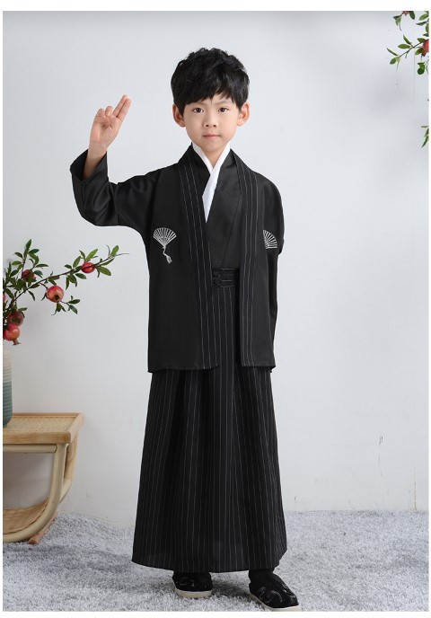 7C122 ชุดเด็ก ชุดกิโมโน ชุดยูกาตะ ชุดซามูไร ชุดญี่ปุ่น Childern Black Kimono Yukata Japan Costumes