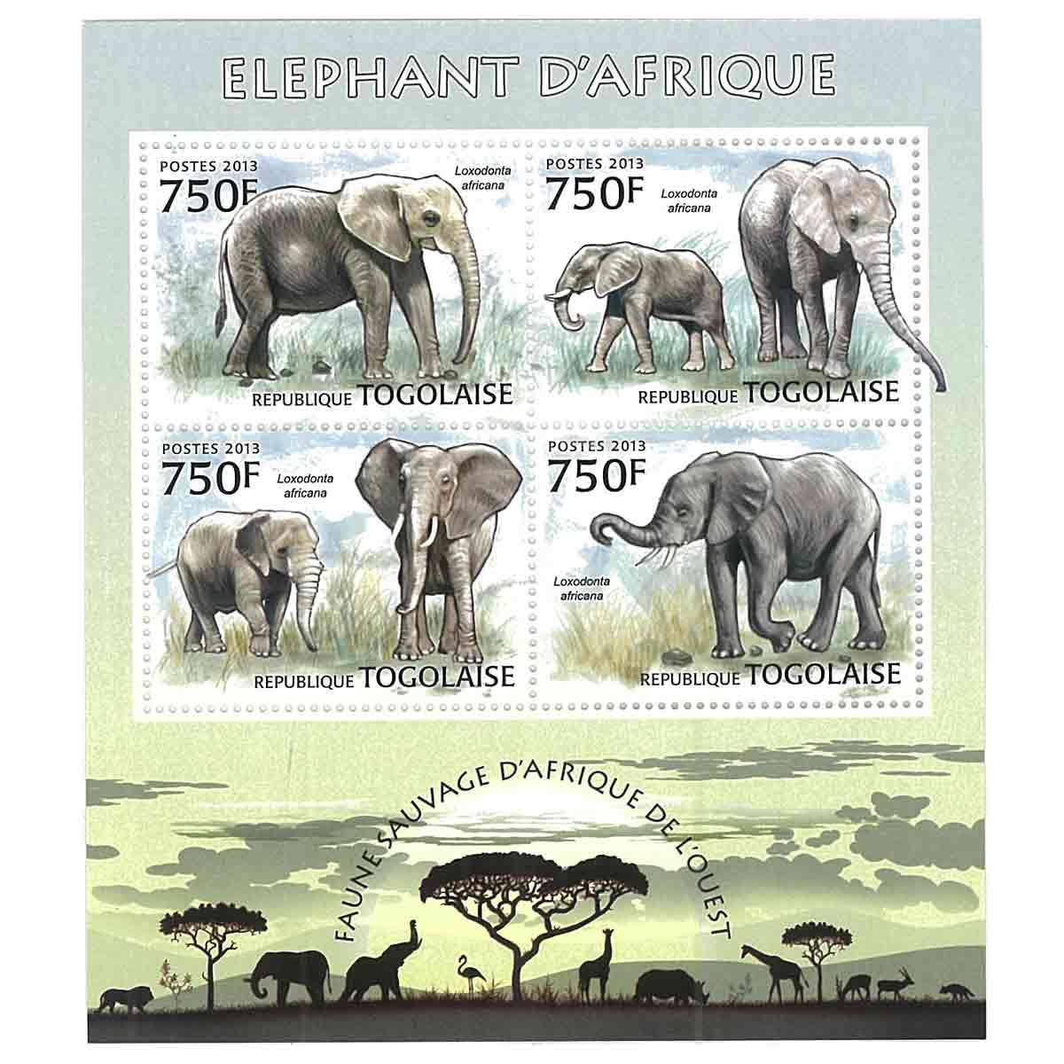 Togo Stamp, 2013 African Elephant, Wildlife, Animals