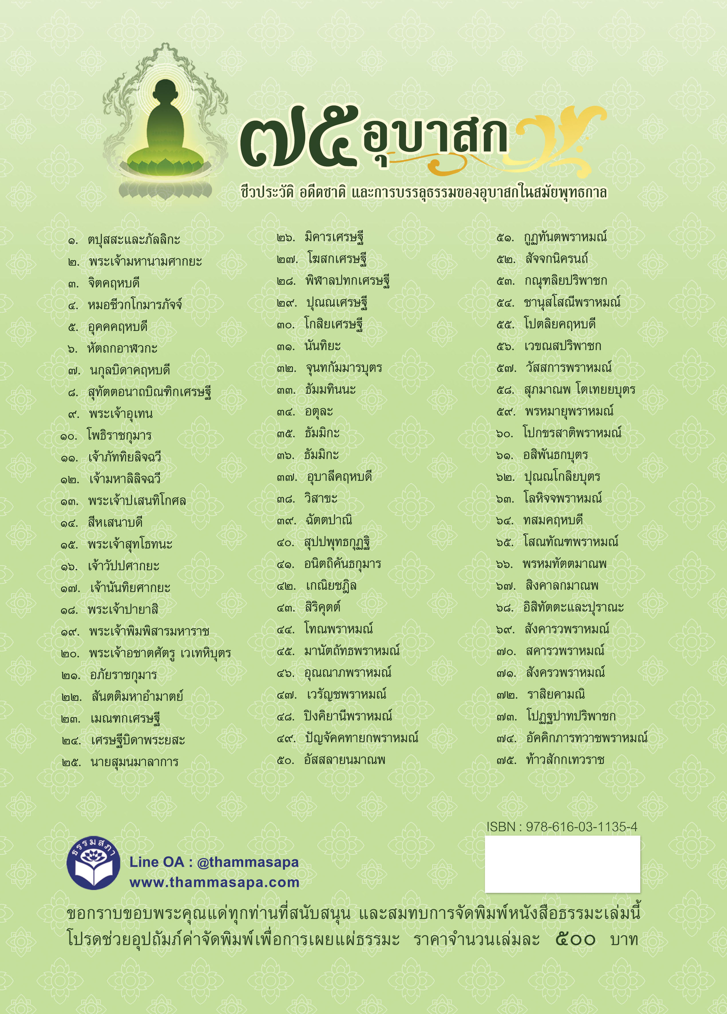 หนังสือ ๗๕ อุบาสก ชีวประวัติ อดีตชาติ และการบรรลุธรรม ของอุบาสก ในสมัยพุทธกาล ปกใหม่ 2567