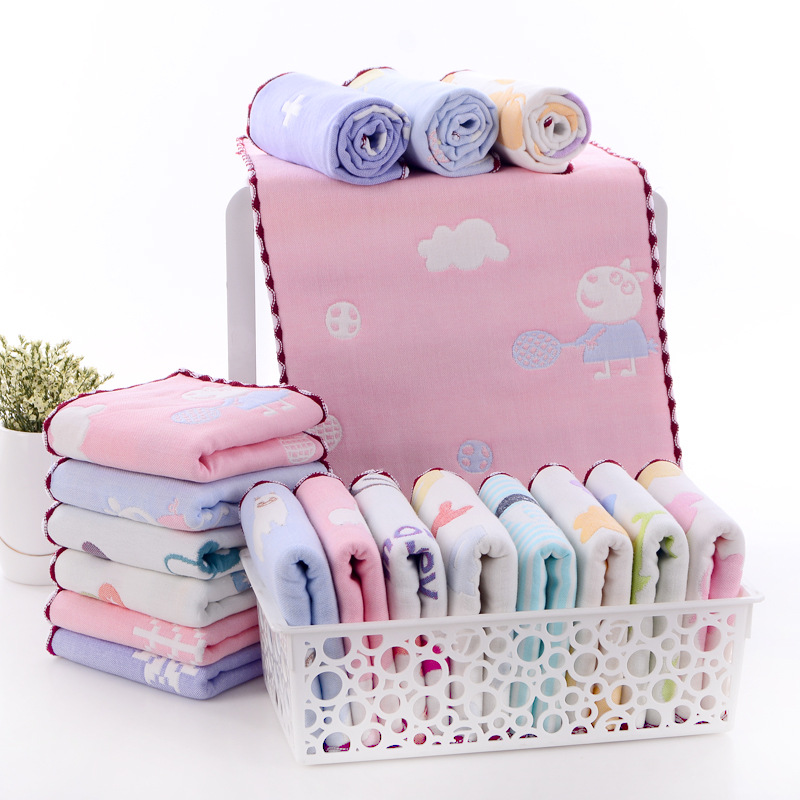 muisungshop ผ้าขนหนูสำหรับเด็กลายน่ารัก ผ้าสาลู ทำจากฝ้าย 100% ทอ 6 ชั้น ขนาด 25*50 ซม