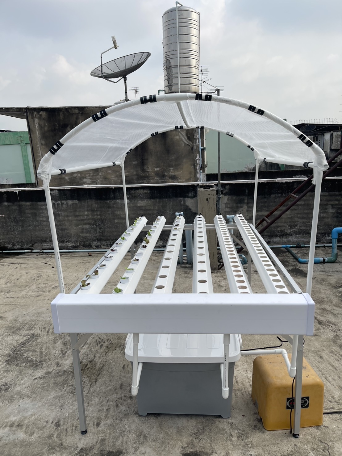 ชุดปลูกผักไฮโดรโปนิกส์ แบบตั้งโต๊ะ ขนาด 2 m. 4 รางปลูก+2รางอนุบาล