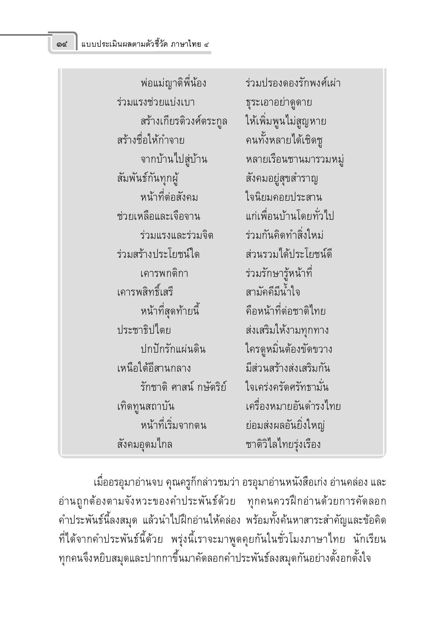 แบบประเมินผลตามตัวชี้วัด ภาษาไทย ป.4 (พ.ศ.2560)