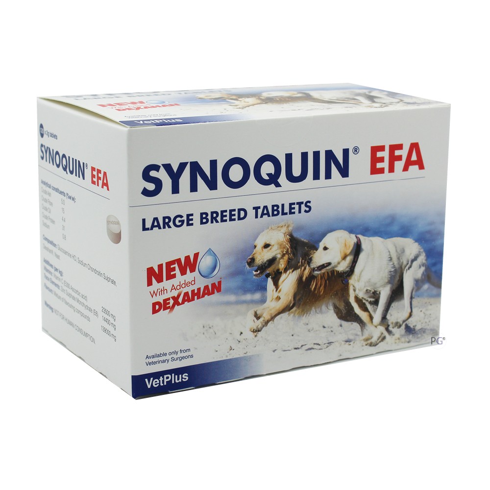 SYNOQUIN EFA LARGE BREED ผลิตภัณฑ์สำหรับสุนัข บำรุงข้อและกระดูก 1 กล่องใหญ่ จำนวน 8 แผง 120 เม็ด สำหรับสุนัขที่มีน้ำหนัก 25 KG. ขึ้นไป