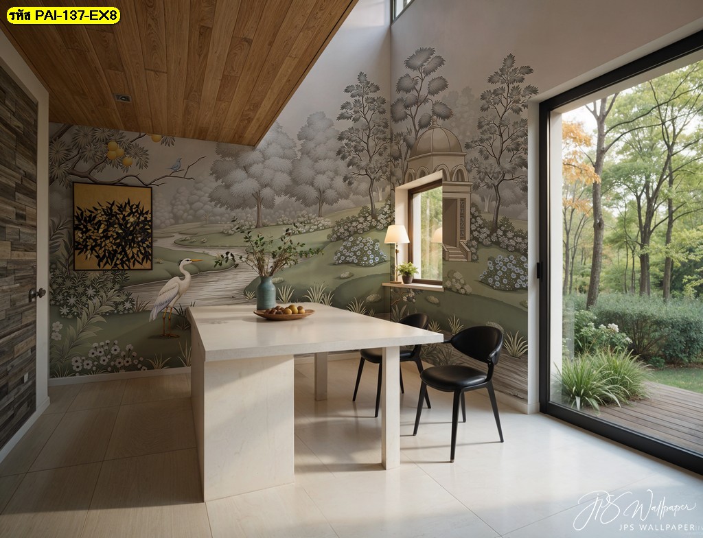 วอลเปเปอร์ติดผนังสั่งพิมพ์ดีไซน์สวนอังกฤษ เติมความสดชื่นและบรรยากาศสบายตา