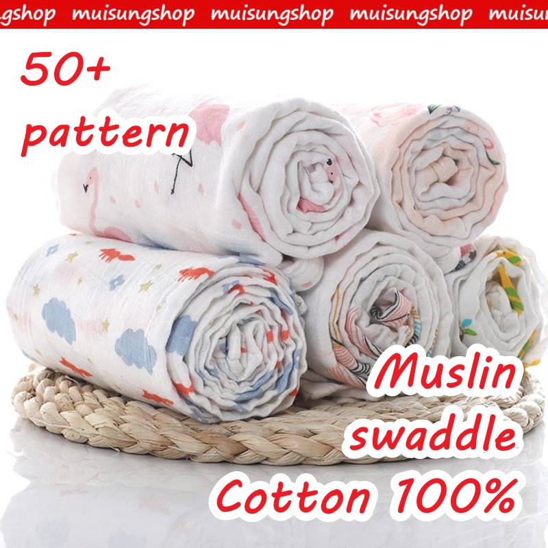 muisungshop ผ้ามัสลิน ผ้าอ้อม ผ้าห่อตัวเด็ก ผ้าห่มเด็ก ผ้ากันเปื้อน คอตต้อนออร์แกนิก 100% คละลาย