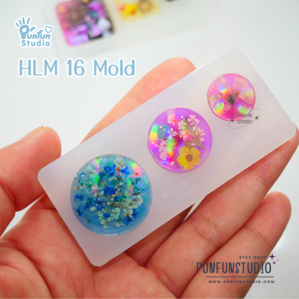 HLM 16 Round / Holographic Mold / 1.5, 2.0, 2.5 cm / Use with Epoxy resin / Silicone Mold