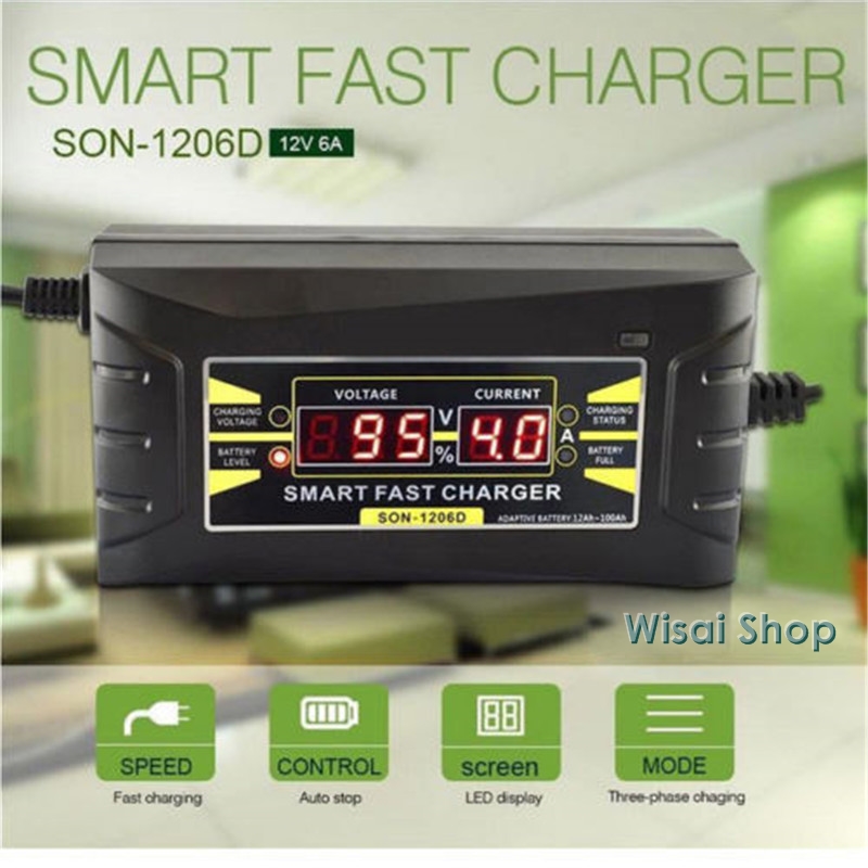 SUOER เครื่องชาร์จแบตเตอรี่รถยนต์ LCD Digital Display Smart Fast Charger 12 V/6.0A รุ่น SON-1206D พร้อมคู่มือการใช้งานภาษาไทย