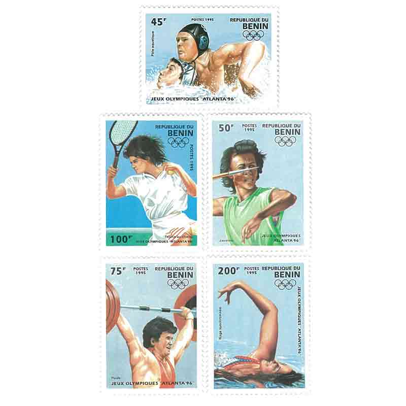 Benin Stamp, 1995 Sport, Weight Lifting, Baseball, Swimming