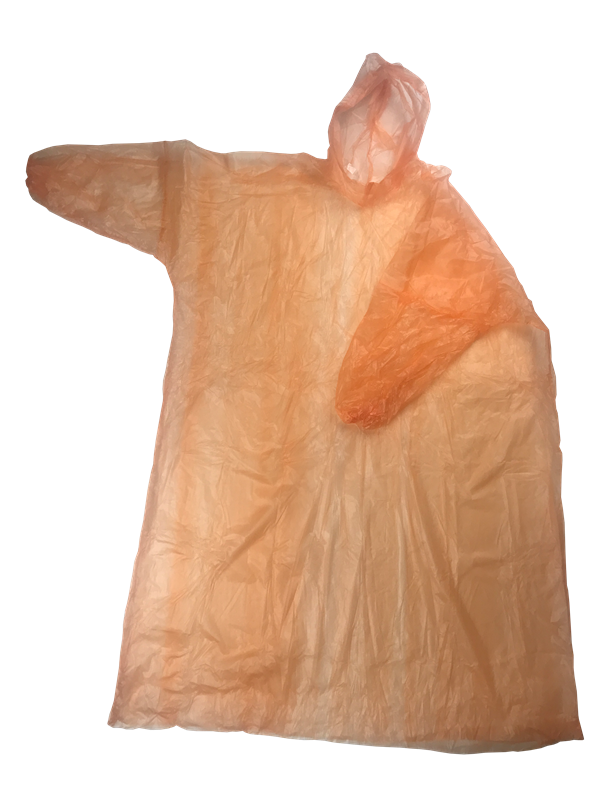 [กล่อง100ตัว] เสื้อฝนใช้แล้วทิ้ง PE ฉลากน้ำเงิน (ชนิดหนา) เนื้อทราย คละสี