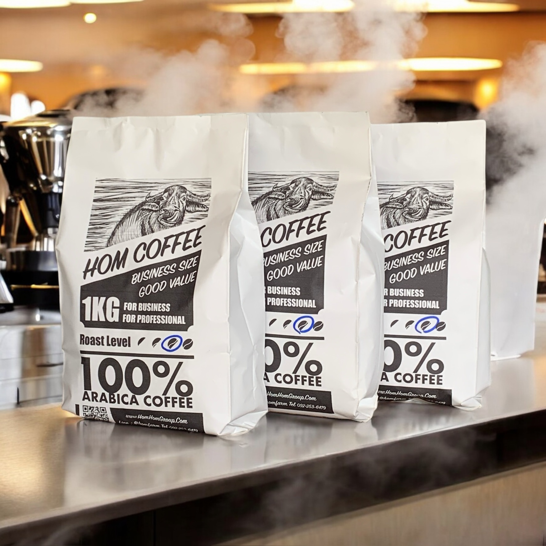 ขายส่ง กาแฟคั่วพร้อมบด ถุงละ 1 กิโลกรัม ( แพ็ค 1 , 3 , 5 กก. ) สำหรับร้านกาแฟ สำนักงาน โรงแรม อาราบิก้า 100% ราคาถูก พร้อมขาย กลิ่นหอม จากหอมฟาร์ม