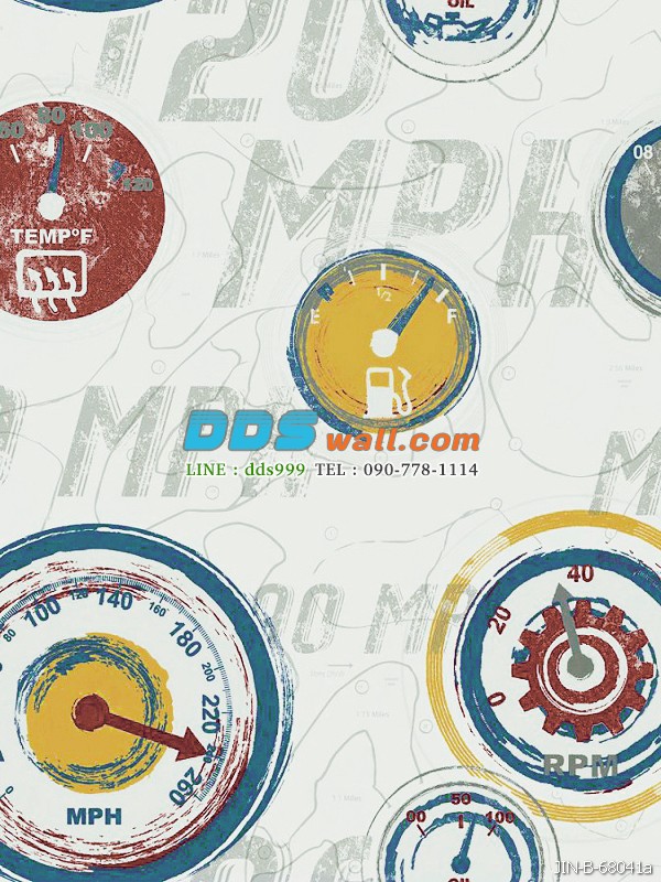 JFAY12-33 ลายเลขไมล์ สีแดงเหลือง พื้นหลังสีขาว