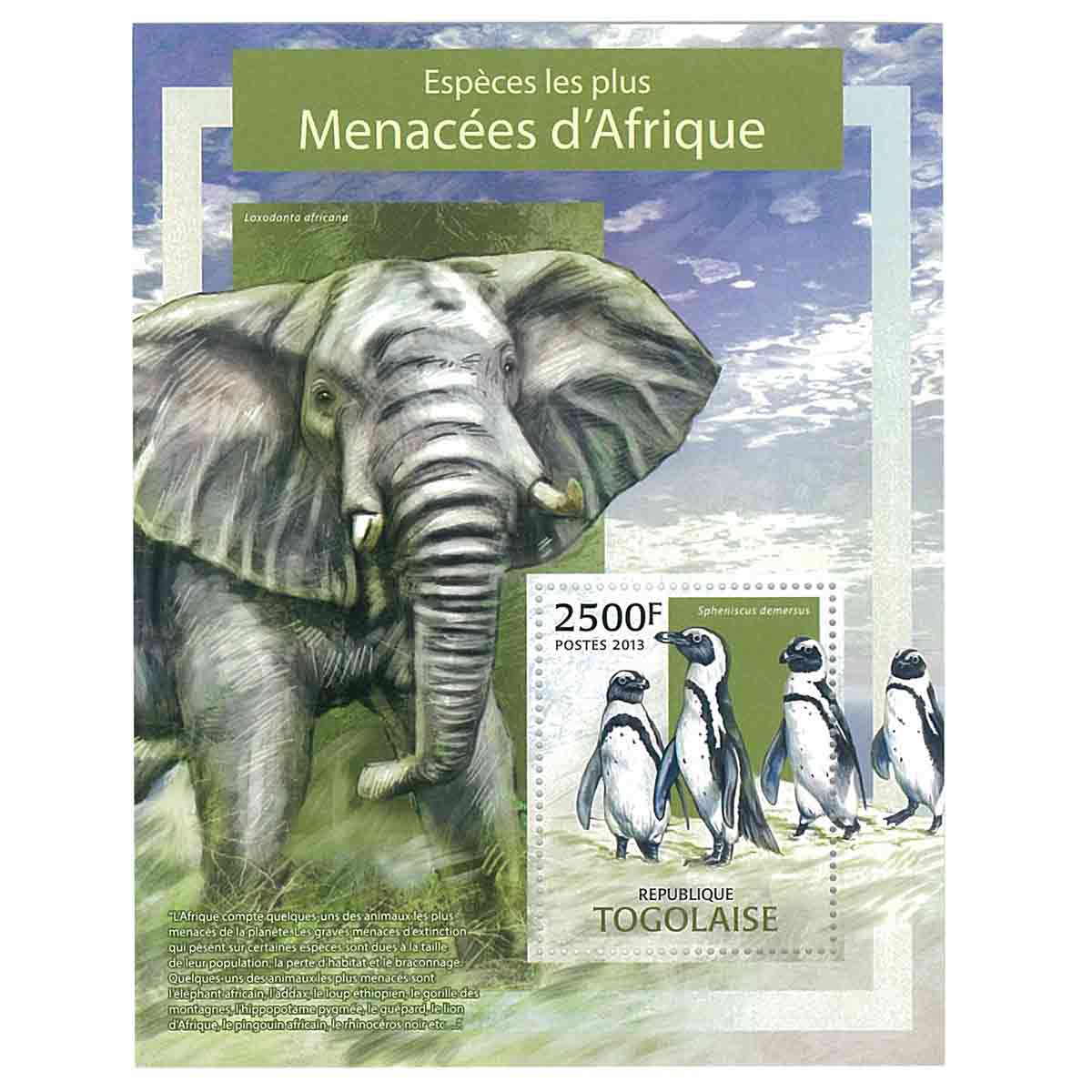 Togo Stamp, 2013 The Most Endangered Animals in Africa, Wildlife S/S