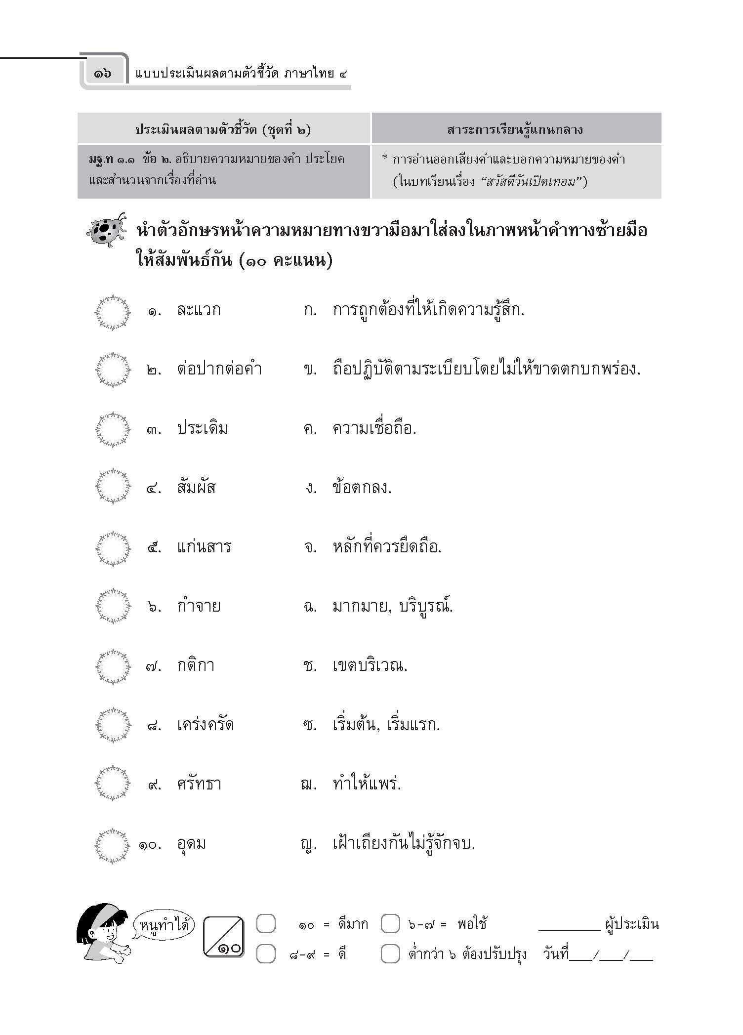 แบบประเมินผลตามตัวชี้วัด ภาษาไทย ป.4 (พ.ศ.2560)