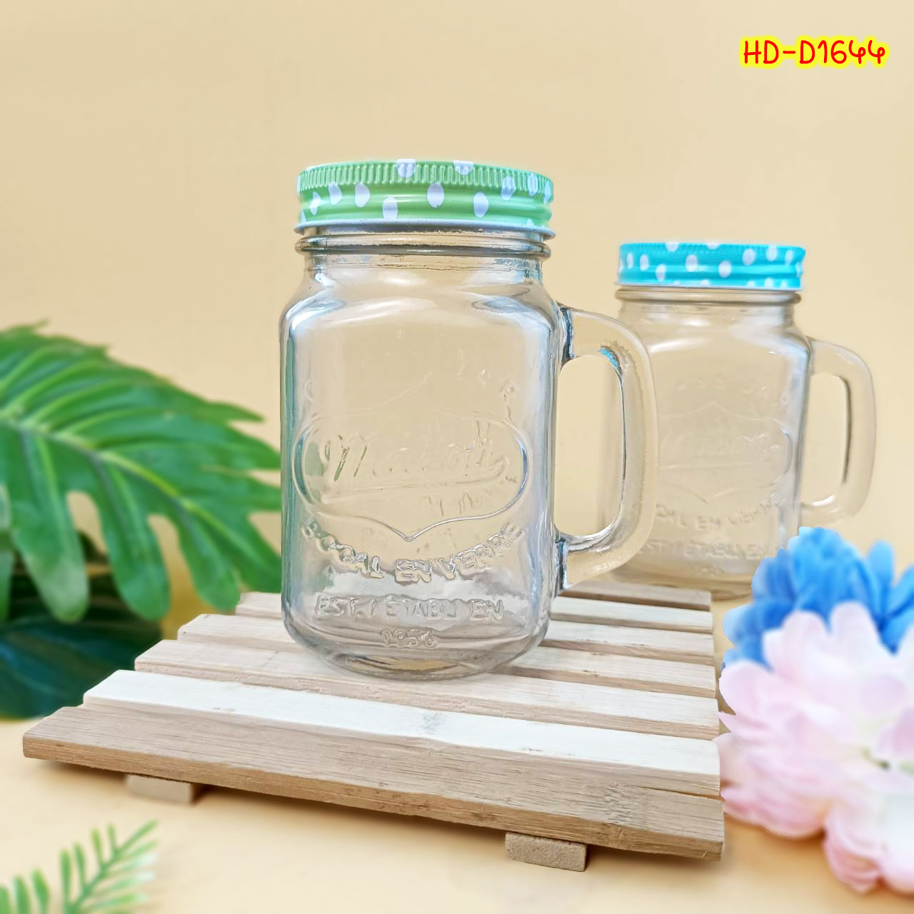 แก้วมีฝา ฝาเจาะรูใส่หลอด 500 ml ( HD-D1644 ) บรรจุ 6 ใบ