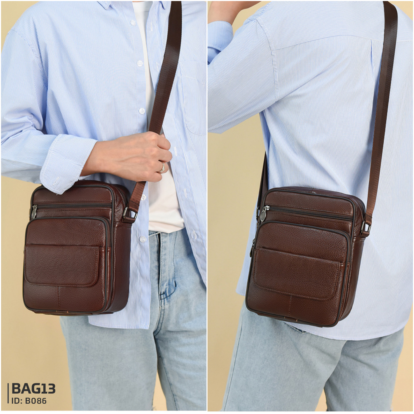 กระเป๋าสะพายข้างผู้ชาย หนังแท้ CODE:B086