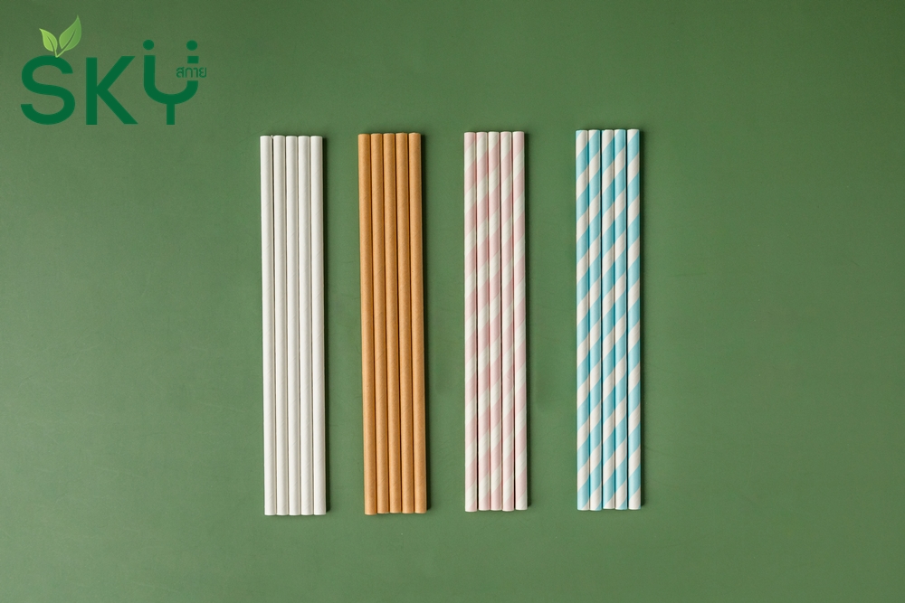 SKY [กล่อง 100ชิ้น] สีน้ำตาล หลอดเยื่อกระดาษธรรมชาติ - ชนิดไม่ห่อกระดาษแยกชิ้น