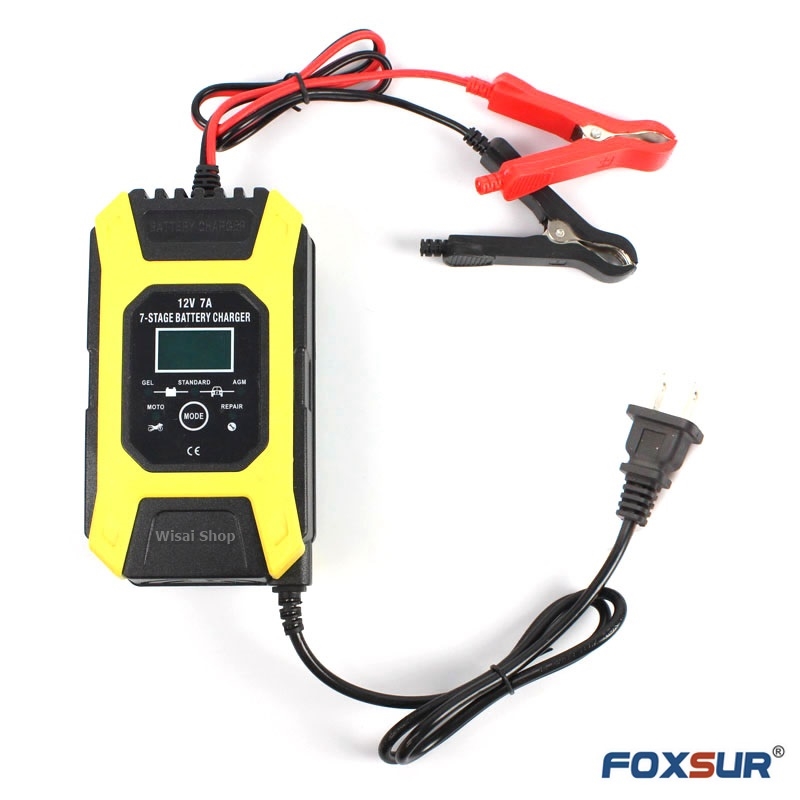 FOXSUR เครื่องชาร์จ 12V สลายซัลเฟตและฟื้นฟูแบตเตอรี่รถยนต์และรถจักรยานยนต์ Car/Motorcycle Smart Battery Charger / Pulse Repair Charger 12V 7A/ 6-120Ah รุ่น FBC1207D