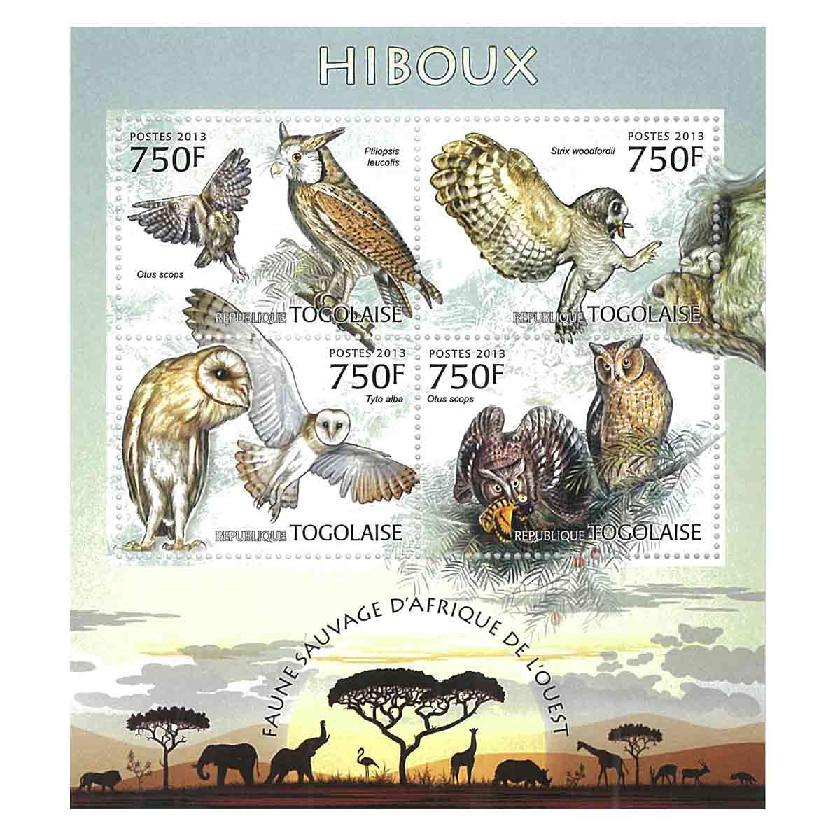 Togo Stamp, 2013 Owl, Wildlife, Birds, Animals
