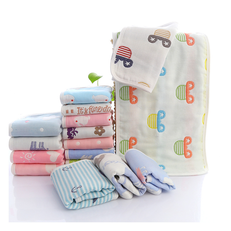 muisungshop ผ้าขนหนูสำหรับเด็กลายน่ารัก ผ้าสาลู ทำจากฝ้าย 100% ทอ 6 ชั้น ขนาด 25*50 ซม