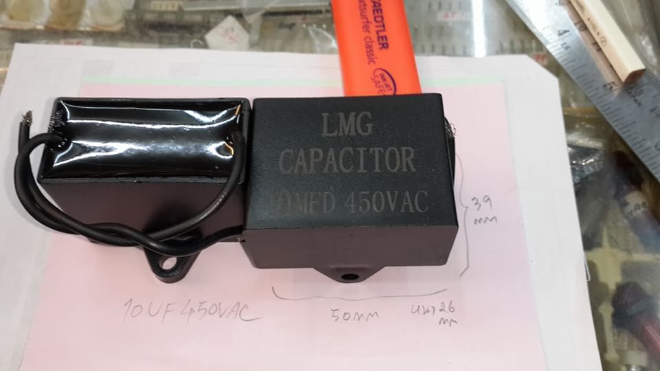 ขาย 10UF450VACคาปาซิสเตอรยี่ห้อLMGคอนเดนเซอร์เหลี่ยมดำขนาดกว้าง50MMสูง39MMหนา26MM. ราคา ตัวละ . . . . หน่วย บสท