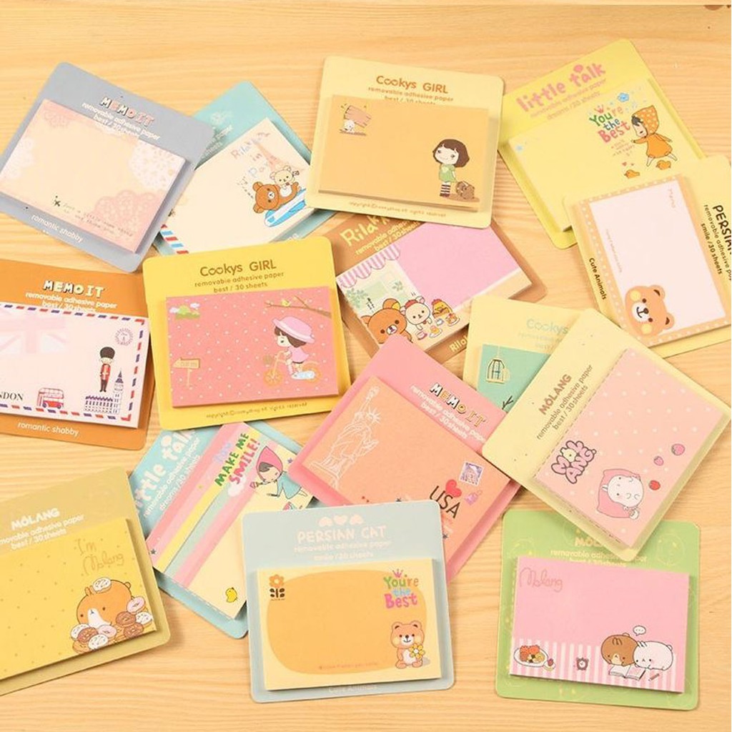 MUISUNGSHOPกระดาษโน๊ตมีกาว Post-it โพสอิท การ์ตูน สไตล์เกาหลี คละลาย