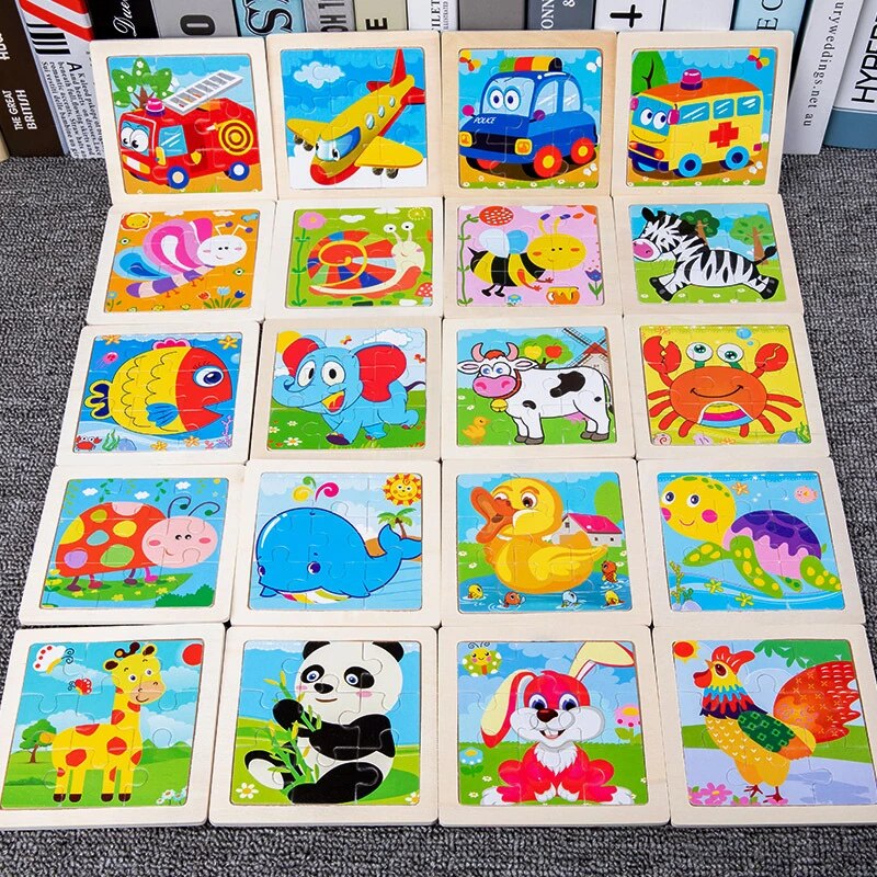 MUISUNGSHOP (JS9SMALL) จิ๊กซอว์ไม้ 9 ชิ้น/แผ่น จิ๊กซอไม้ ตัวต่อไม้ ของเล่นเสริมพัฒนาการ ของเล่นเด็กเสริมพัฒนาการ คละแบบ