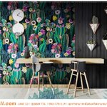 พิมพ์ภาพติดผนัง ตกแต่งผนังร้านคาเฟ่ ลายต้นกระบองเพชรสีเขียว สดใส สวยๆ