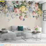 วอลเปเปอร์พิมพ์ลายดอกไม้เกรดพรีเมี่ยมสีพาสเทล ติดผนังห้องนั่งเล่น สร้างบรรยากาศสดชื่น