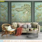 รับสั่งทำวอลเปเปอร์ติดผนังภาพวิว กรุผนังภาพลายกรุผนังสวนป่าโทนสีเขียวเข้ม ตกแต่งห้องนั่งเล่น ราคาประหยัด