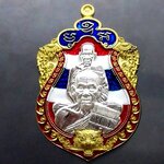 เหรียญเสมาเสือคาบดาบ 3 (ชุดกรรมการ) เนื้อทองทิพย์หน้ากากเงินแท้ ลงยาธงชาติหน้าหลัง หลังบูชาครูหลวงพ่อพัฒน์ วัดห้วยด้วน โคท 49