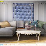 ปริ้นวอลเปเปอร์ ติดห้องนั่งเล่น กรุผนังลายคลาสสิคพื้นขาวฟ้า สร้างขึ้นได้ในราคาประหยัด