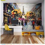 บริการผลิต วอลเปเปอร์พิมพ์ลาย ภาพวาดกรุงปารีสเมืองแห่งแฟชั่นเเบบมีสีสัน ช่วยเติมเต็มให้ห้องทำงาน ดูไม่เครียดจนเกินไป