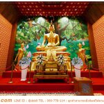 ร้านที่รับพิมพ์ภาพ wallpaper ตกแต่งภายในพระอุโบสถหลังพระประธาน ลายลิขสิทธิ์ภาพต้นโพธิ์ใหญ่พื้นหลังทุ่งดอกบัวหลวงสีชมพู ภาพคุณภาพดี