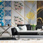 วอลเปเปอร์ติดผนังภาพวิว ตกแต่งภายในห้องรับแขก ลายทันสมัยสวยๆ ดูแปลกใหม่