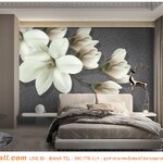 รับสั่งทำวอลเปเปอร์พิมพ์ลายดอกไม้ใหญ่สีขาวเด่น ดอกไม้จีน สร้างมิติห้องนอน ดูโรเเมนติก