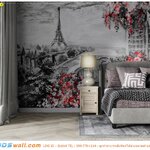 วอลเปเปอร์ภาพวาดตกแต่งหัวเตียงสวยๆ วิวหอไอเฟลของกรุงปารีส เเค่ภาพทิวทัศน์ก็ทำให้ห้องนอนออกมาดูดี