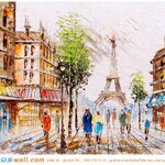 วอลเปเปอร์แบบสั่งพิมพ์ภาพวาดตกแต่งบ้าน ถนนคนเดินวิวปารีส