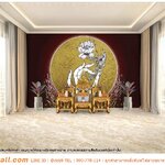 วอลเปเปอร์ฉากหลังห้องพระสวยๆ ลายมือถือดอกบัวในวงพระจันทร์พื้นหลังสีแดง ศิลปะไทยอันวิจิตร ทรงเสน่ห์