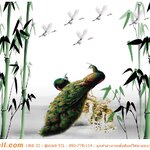 ภาพวิว ภาพศิลปะ ไม่แพง ตกแต่งห้องนอน โทนสีขาวเทา ลายนกยูงในป่าไผ่ สไตล์ญี่ปุ่น เรียบง่ายเเต่ดูทันสมัย