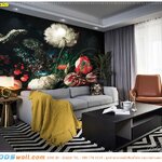 วอลเปเปอร์ภาพวิว ผ้าแคนวาส เพิ่มความโดดเด่นในห้องนั่งเล่น ด้วยวอลเปเปอร์ดอกไม้สีสันสดใส