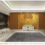 วอลเปเปอร์พิมพ์ลายดอกบัวสีทอง ราคาถูก ตกแต่งผนังห้องพระ สั่งผลิตได้ตามขนาดที่ต้องการ