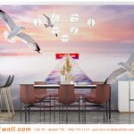 วอลเปเปอร์สั่งพิมพ์ติดห้องอาหาร ลายนกบินบนท้องฟ้า