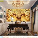 ภาพศิลปะ ผ้าCanvas แต่งห้องทำงาน ภาพมังกรคู่สีทอง เสริมฮวงจุ้ย ดูยิ่งใหญ่เป็นสิริมงคล